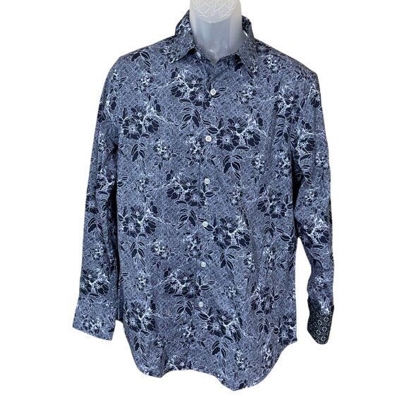 Robert Graham Hauser LS Navy Floral Classic Fit Shirt Contrast Cuffs Small NWT - Picture 1 of 9